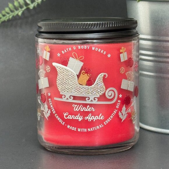 BBW Winter Candy Apple Bath & Body Works Mason Jar Single Wick Candle - Picture 1 of 10